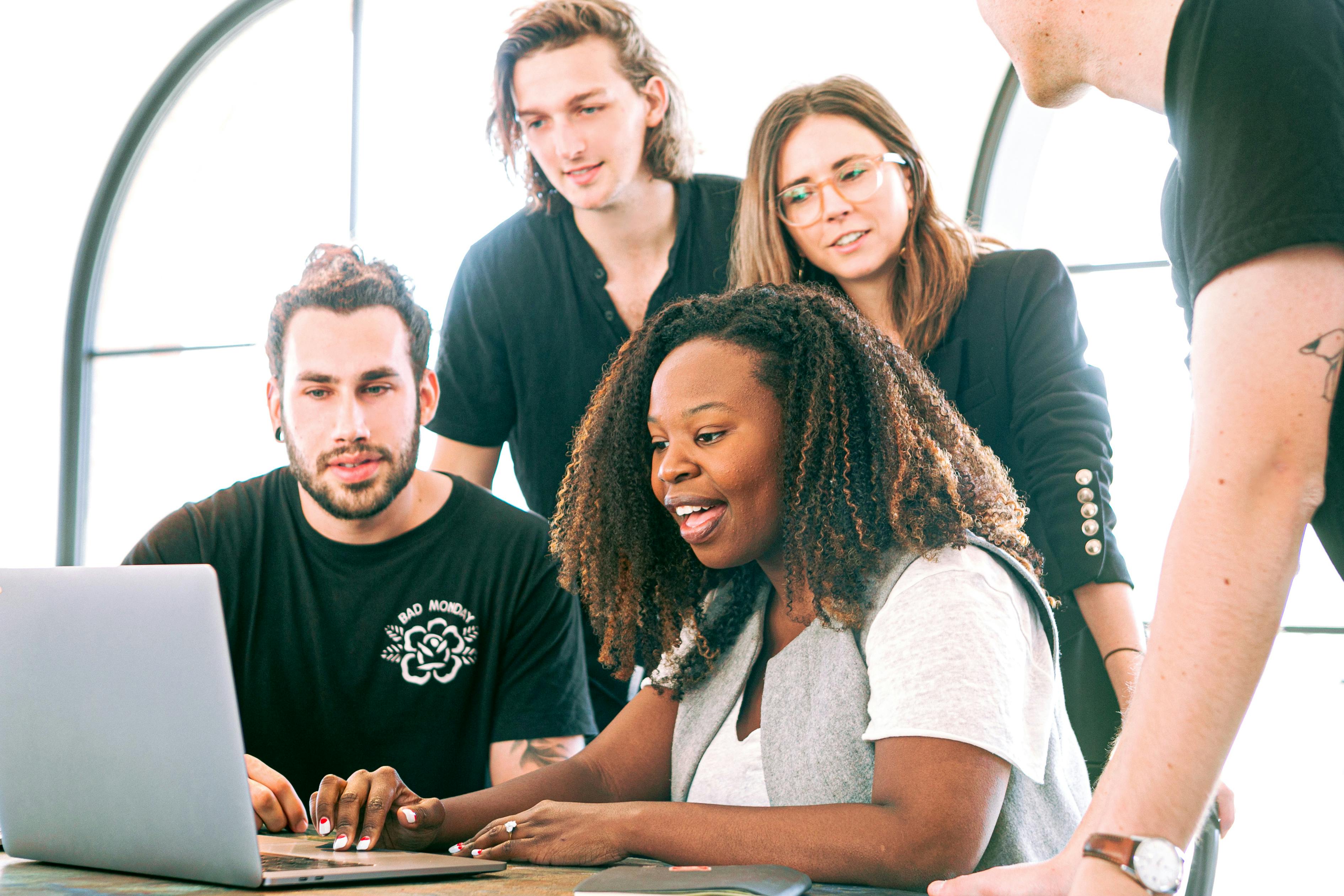 Diverse team working together in collaborative environment